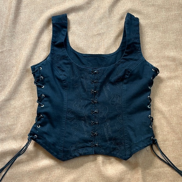 Harley-Davidson Tops - Sexy Harley Davidson Denim Bustier Corset Tank Top Hook & Eye Lace Up Sides